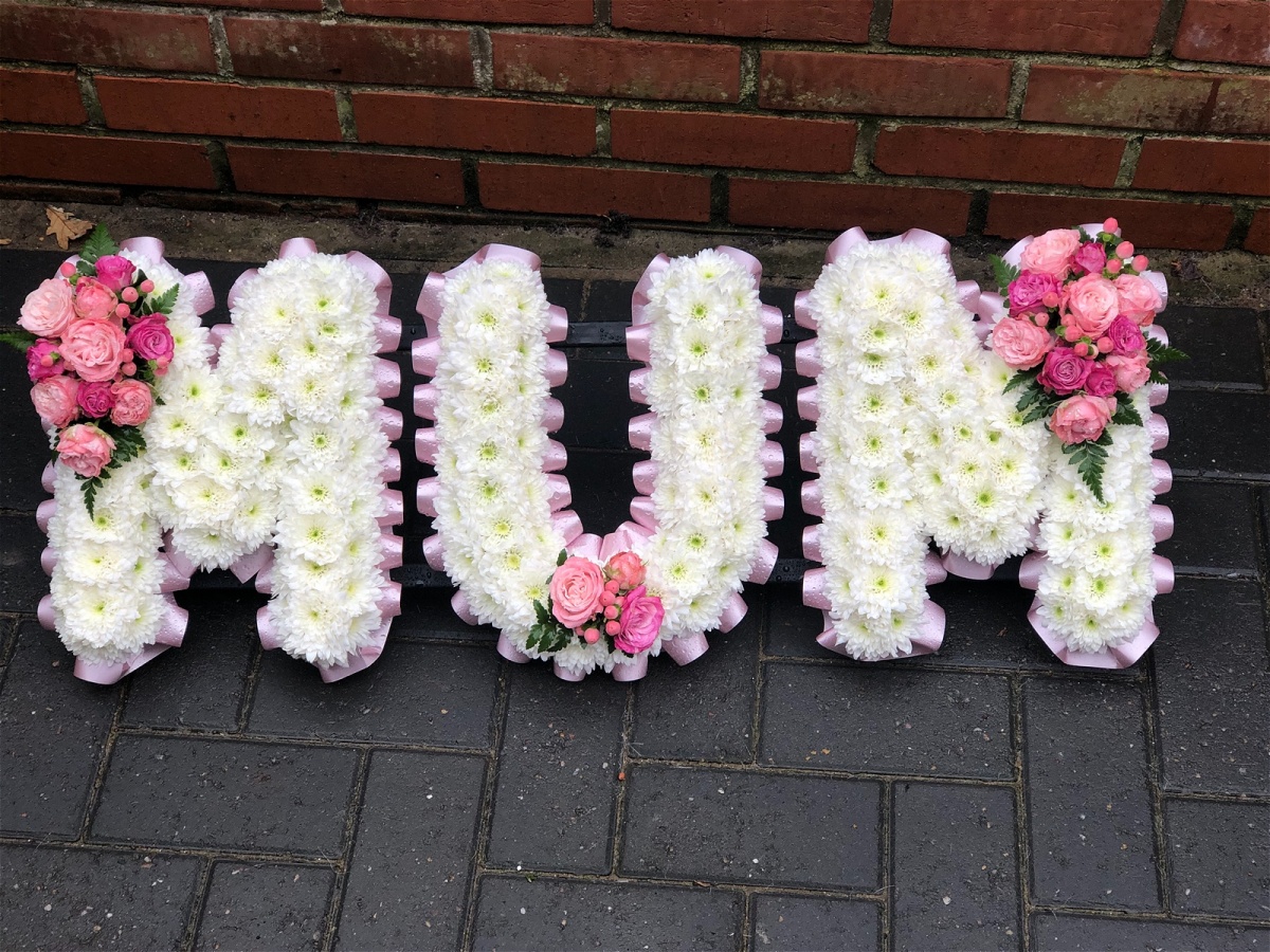 MUM Tribute Funeral Flowers Vanilla Blue Flowers